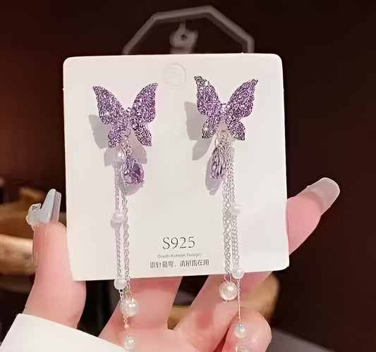 Lavender Butterfly Drop Earrings